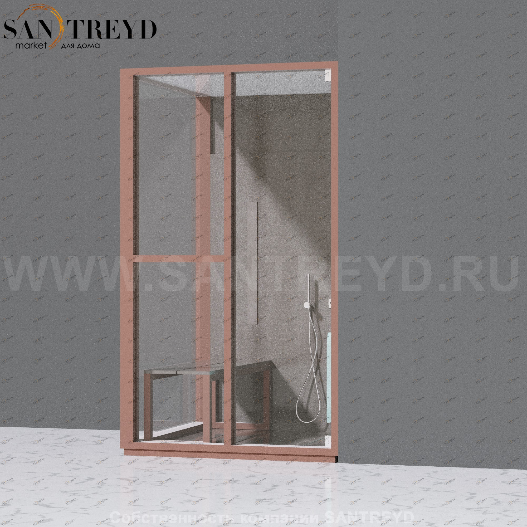 Effegibi H SMALL LO82030006 Комбинированная баня: хаммам и душ. Установка: в правый угол. Левая дверь. Мощность: 3 кВт макс. Размеры: длина 131 см, ширина 92 см. Отделка: матовый лакированный коричневый аллюминий и темный ламинат из керамогранита.