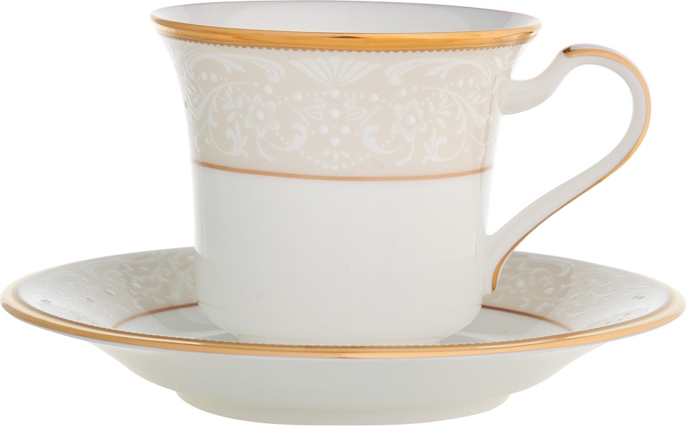 1051731 Noritake Чашка чайная с блюдцем Noritake "Белый дворец" 200мл Фарфор костяной 