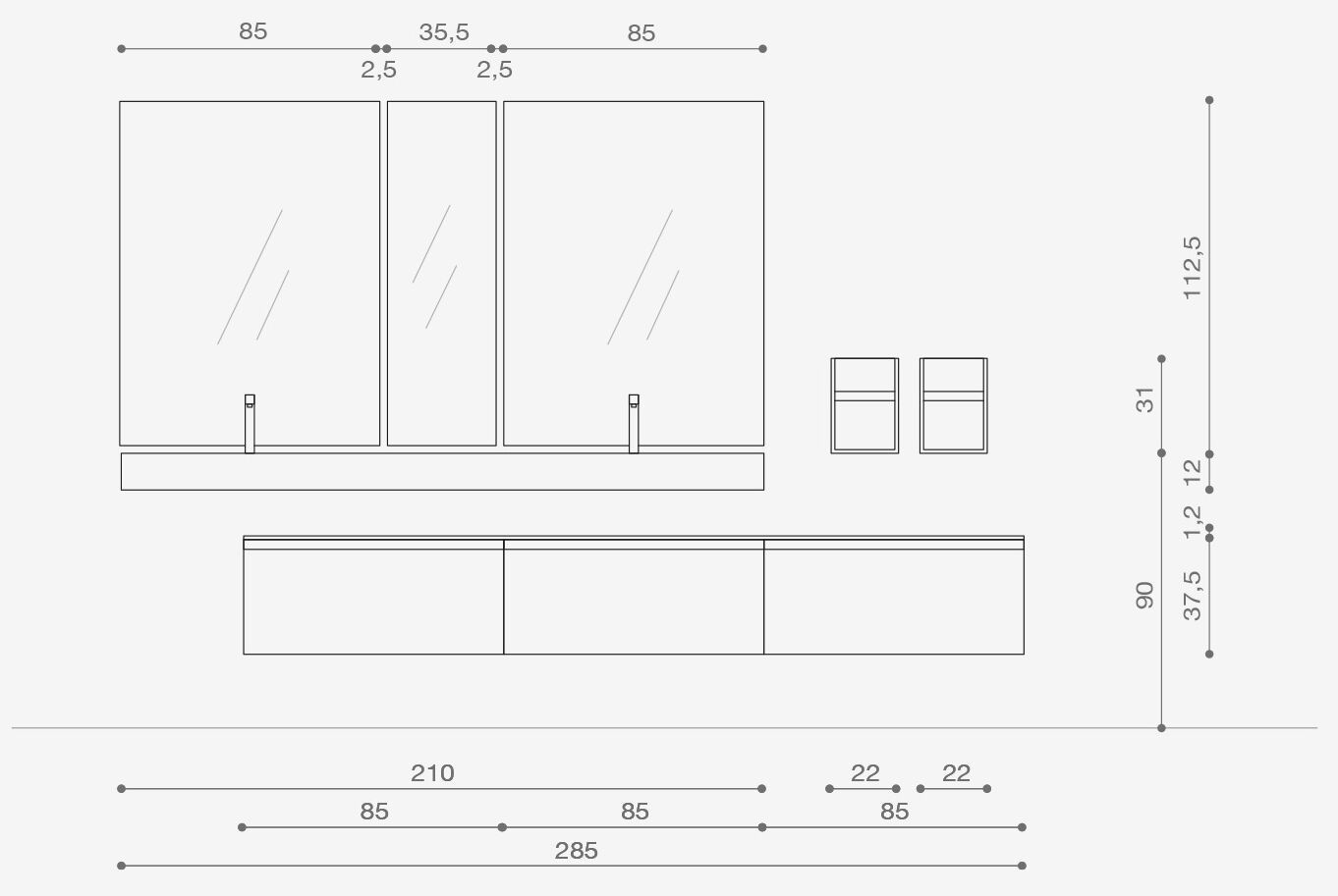 Двойной подвесной умывальник с ящиками ARCOM Rail ARCH-00055807 - Вид №2