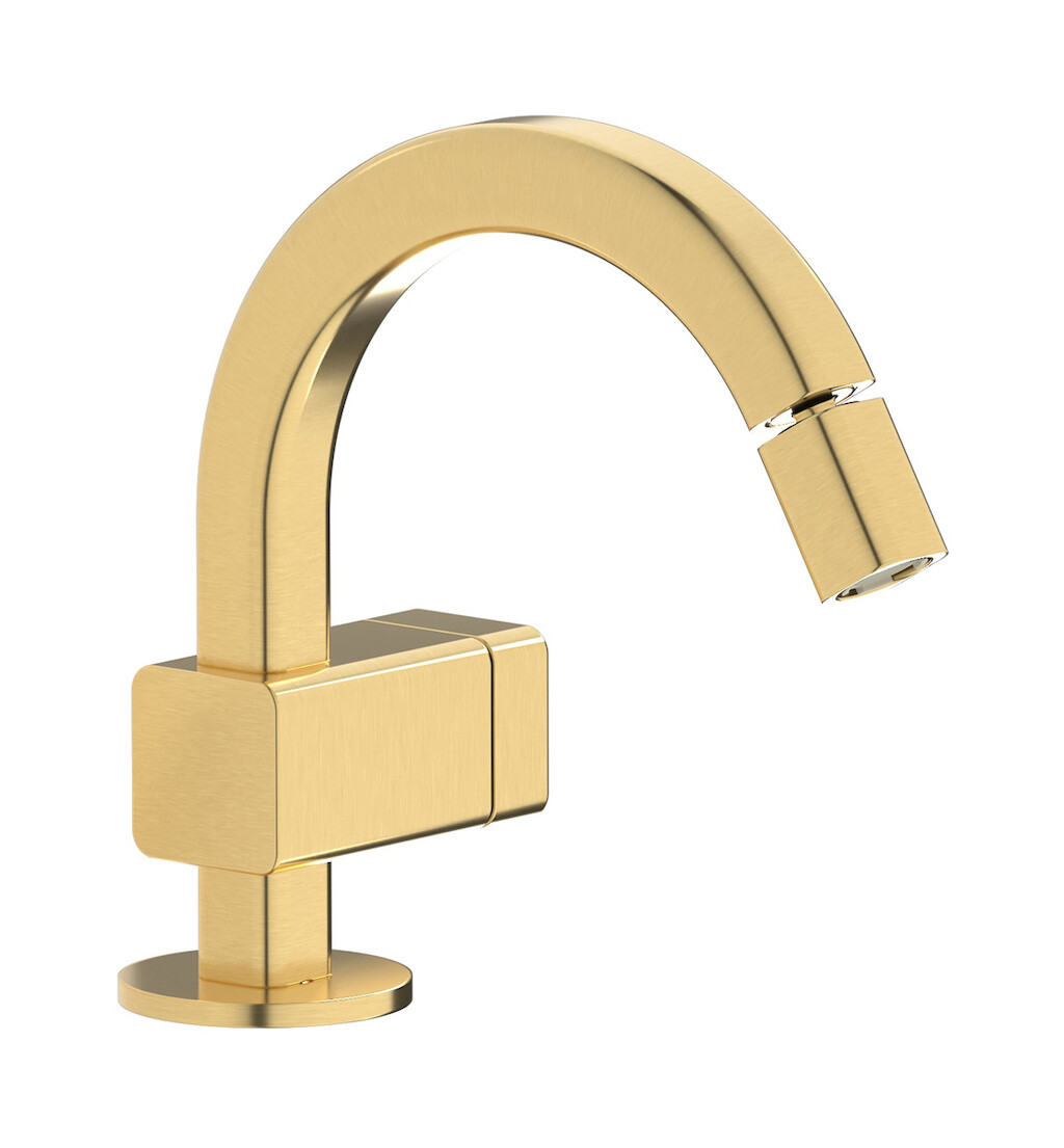 Прогрессивный смеситель для биде на 1 отверстие в комплекте с донным клапаном. WE ARE IB eo220os_1 Brushed Gold Elio