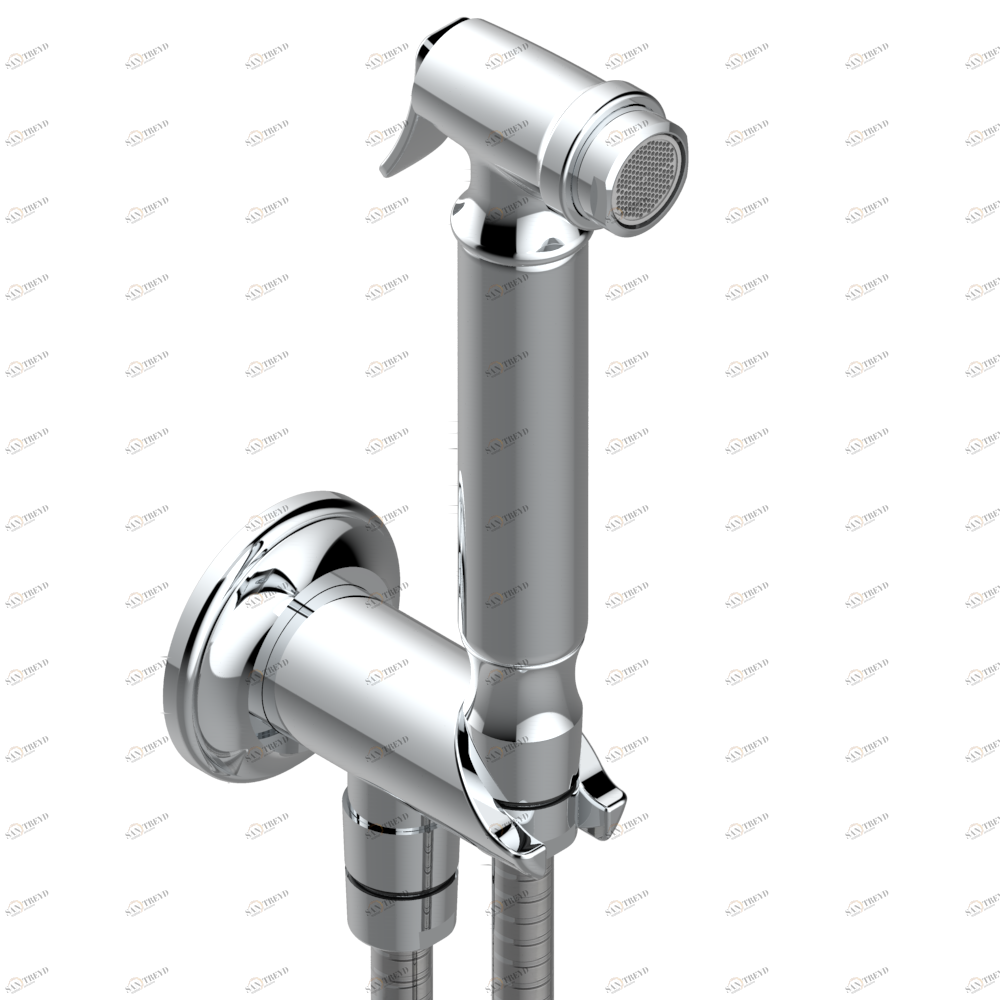 A04-5840/9 Комплект для гигиенического душа: лейка с клапаном, усиленный шланг 1,25м и вывод для шланга со встроенным защитным остановом Thg-paris Broadway с рукоятками Хром A04 5840/9 A02 CAT.A