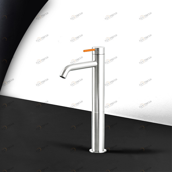 Смеситель для раковины сталь глянцевая с оранжевой ручкой Toki Radomonte TKI3LCIL14