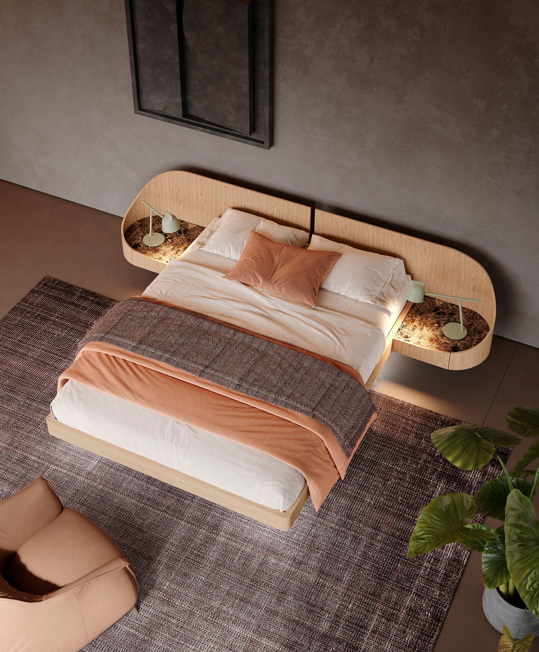 Двуспальная кровать со встроенными тумбочками Voltan восемьдесят ARCH-00145152 - Вид №1