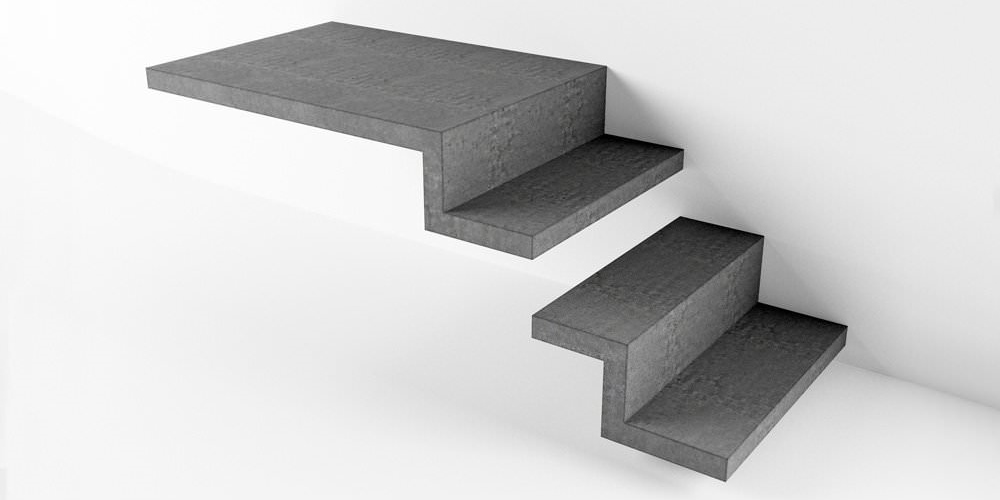 BetOn Площадка лестницы со ступенью с креплением 1240*900 серая ЛЕСТНИЦЫ ИЗ БЕТОНА ST702Р - Вид №1