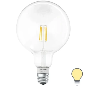 Лампа умная светодиодная Osram Smart Plus E27 220-240 В 5.5 Вт шар большой прозрачная 650 лм, теплый белый свет