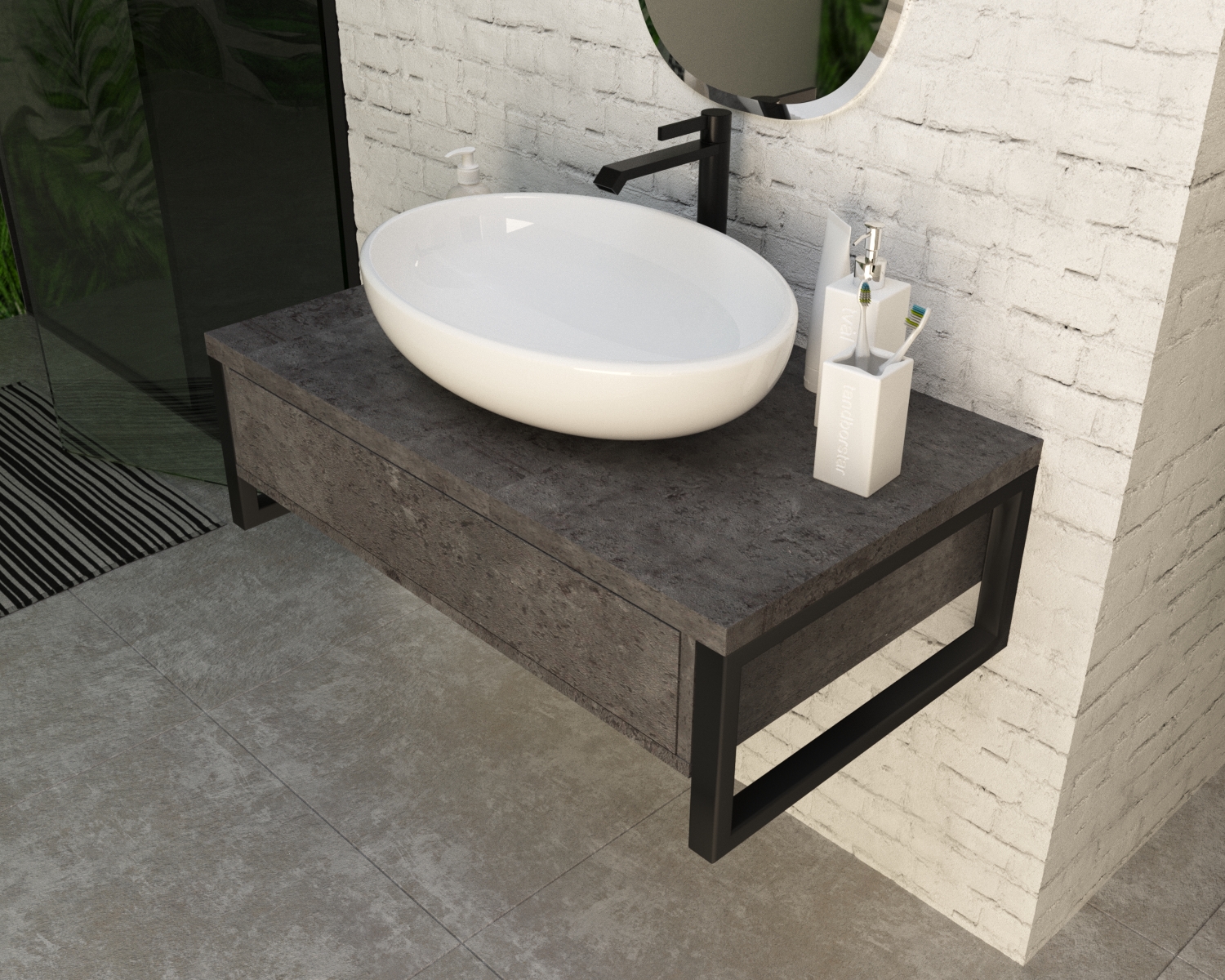 У85848 Тумба GRUNGE LOFT 80П 1в.я Бетон темно-серый 1 Marka GRUNGE LOFT  - Вид №3