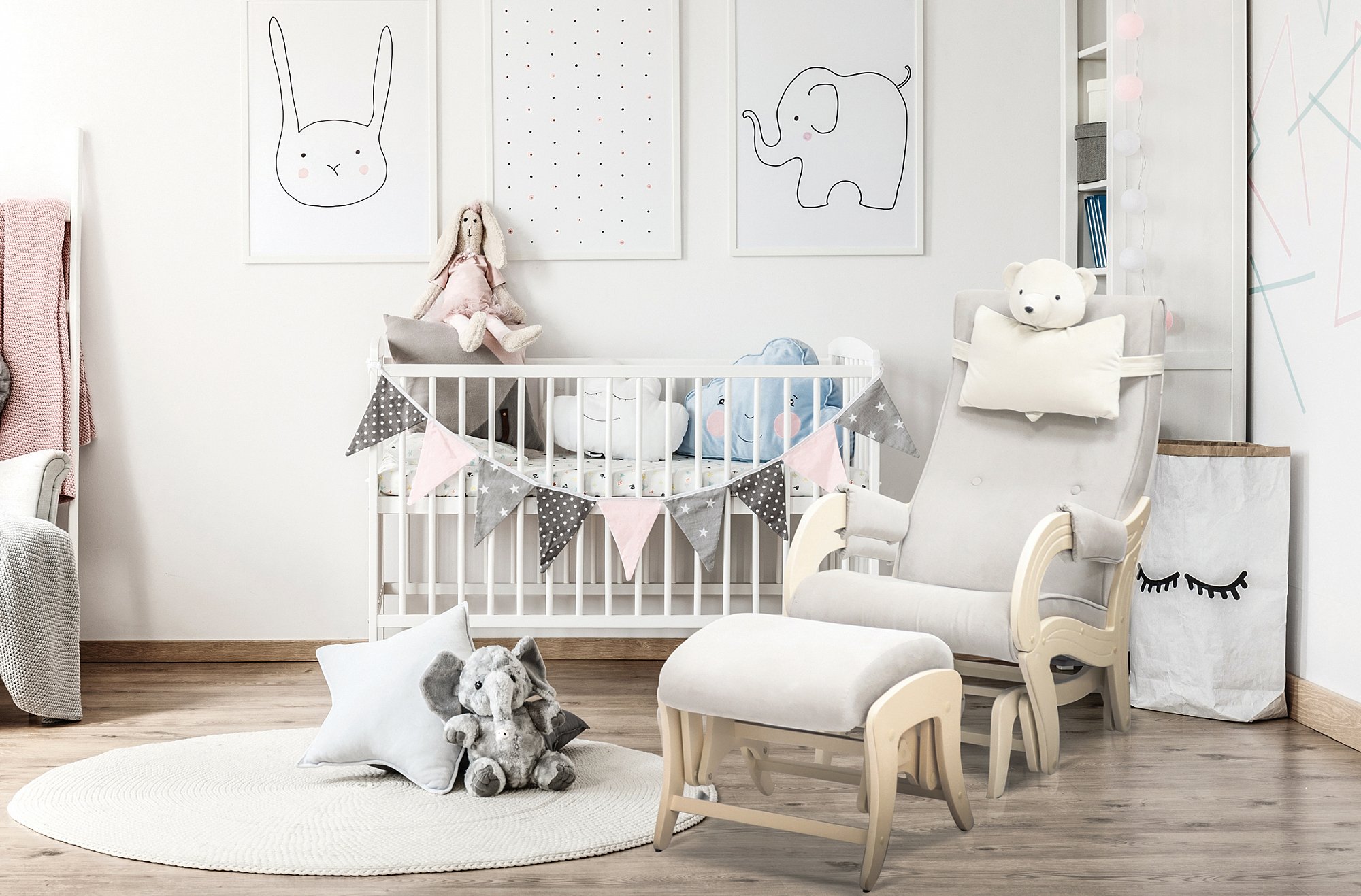 Пуфик-качалка Uni дуб шампань, ткань Verona Light Grey MILLI  00-3833220 Серый Santreyd  - Вид №1