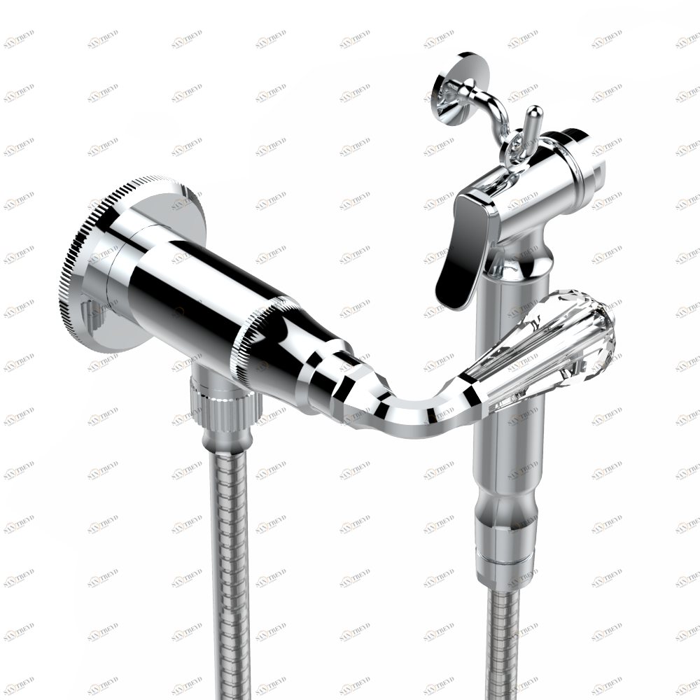 A56-5840/8 Душ гигиенический: вентиль, 1.25 м шланг, крючок, вывод для душа и лейка с клапаном (возможны только следующие покрытия A02, B01,C01, D03, E02, F01, G01,G02) Thg-paris Art Déco cristal Хром A56 5840/8 A02 CAT.A