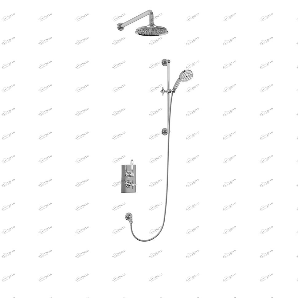 Душевая стойка с встроенным термостатом на 2 выпуска, верхняя лейка 9', ХРОМ [BARC64 CHR + V17] Arcade Burlington ARC64 CHR, V17/ARCV17 CHR