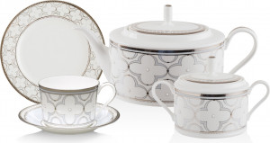 10649430 Noritake Сервиз чайный Noritake Трефолио, платиновый кант на 6 персон 20 предметов, фарфор Фарфор костяной