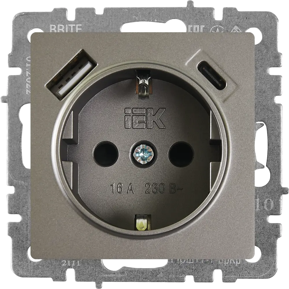 Розетка IEK Brite с USB-портом для скрытого монтажа в стальном цвете 87761604