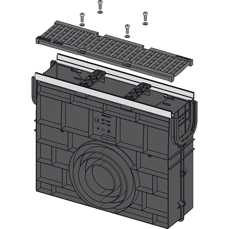 Пескоуловитель для дренажного канала AVZ103 с металлической рамой и чугунной решеткой D400 ALCAPLAST AVZ103RR201 - Вид №1