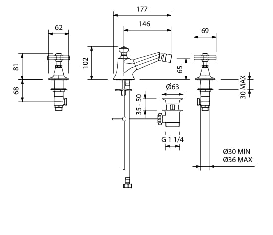 Смеситель для биде с 3 отверстиями и поворотным горлышком Park Avenue Crowe ARCH-00019655 - Вид №3