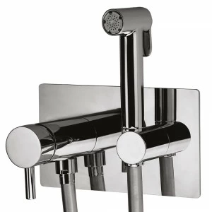 Graffio Встраиваемый смеситель с латунной опорой и прямоугольной тарелкой 190 × 110 мм, латунный круглый кнопочный гигиенический душ STELLA, гибкий шланг SILVER 120 см. SH811