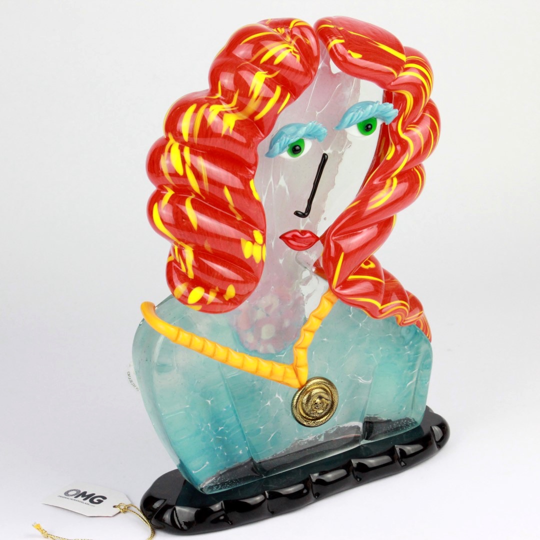 1812 ORIGINALMURANOGLASS Скульптура Голова женщины с рыжими волосами - современное абстрактное искусство - муранское стекло 7 см PICASSO - Вид №1