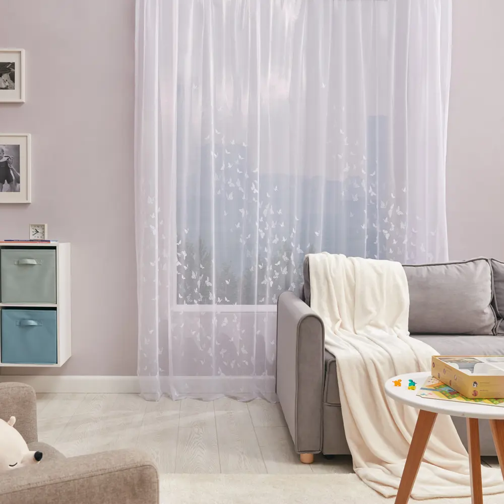 Тюль на ленте Бабочки 300x260 см цвет белый 85172761 STLM-2047691 Santreyd 