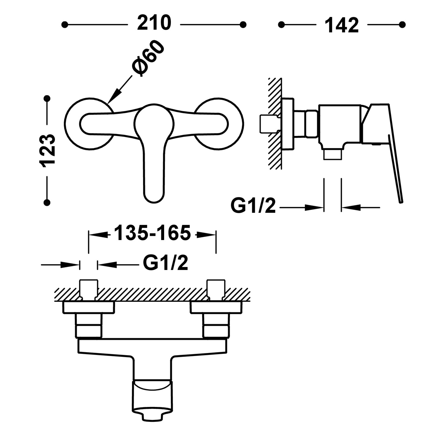 Базовый настенный смеситель для душа с одной ручкой-21526710 TRES Base - Вид №1