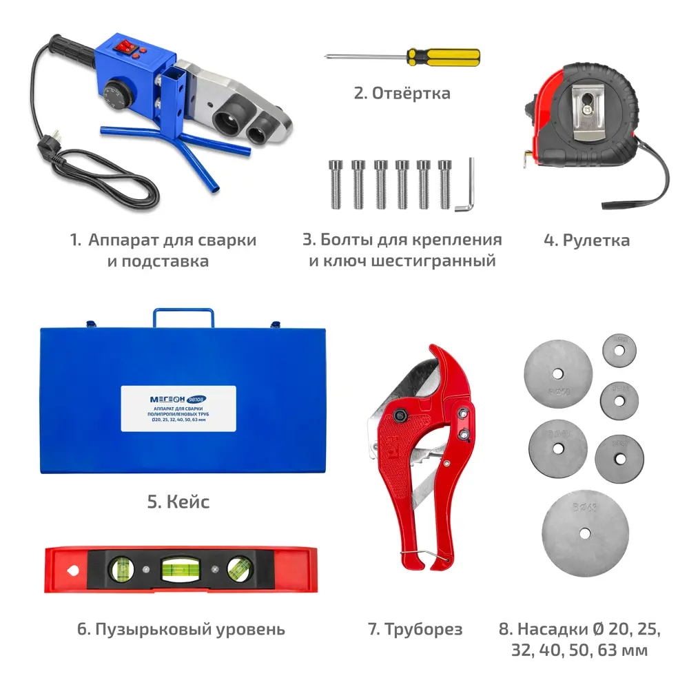 Аппарат для сварки полипропиленовых труб Мегеон 98108 1500 Вт STLM-2075114 - Вид №10