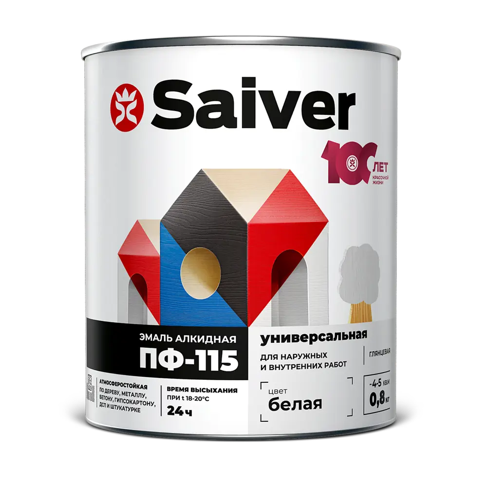 Эмаль ПФ-115 Saiver Lux глянцевая цвет белый 0.8 кг 83402334 STLM-2001819  - Вид №1