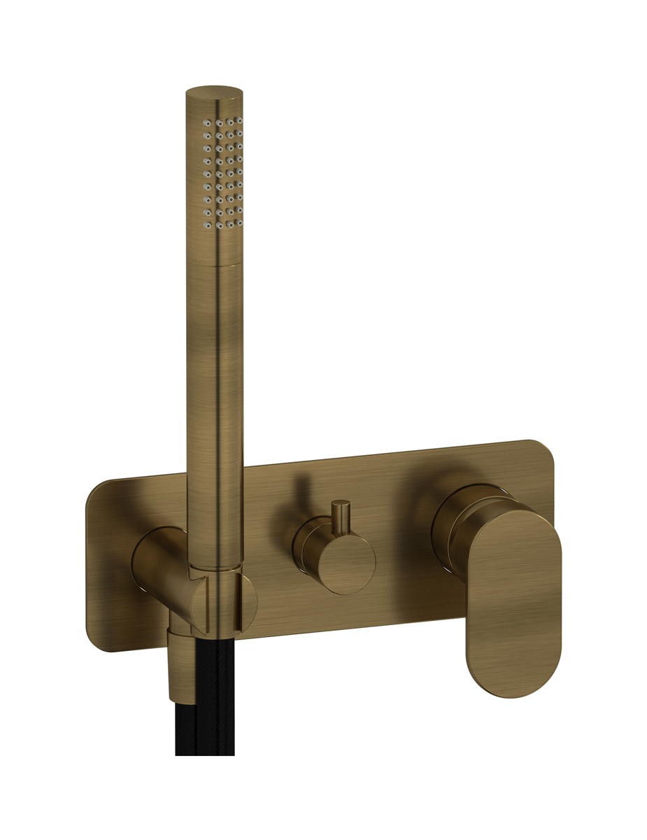 Внешние части встроенного в стену смесителя на 2 потребителя в комплекте с душевым гарнитуром. WE ARE IB k2313mb Modern Bronze K2