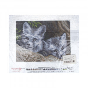 1071 Канва/ткань с рисунком Рисунок на канве 28 см х 34 см "Волчата" Матренин посад