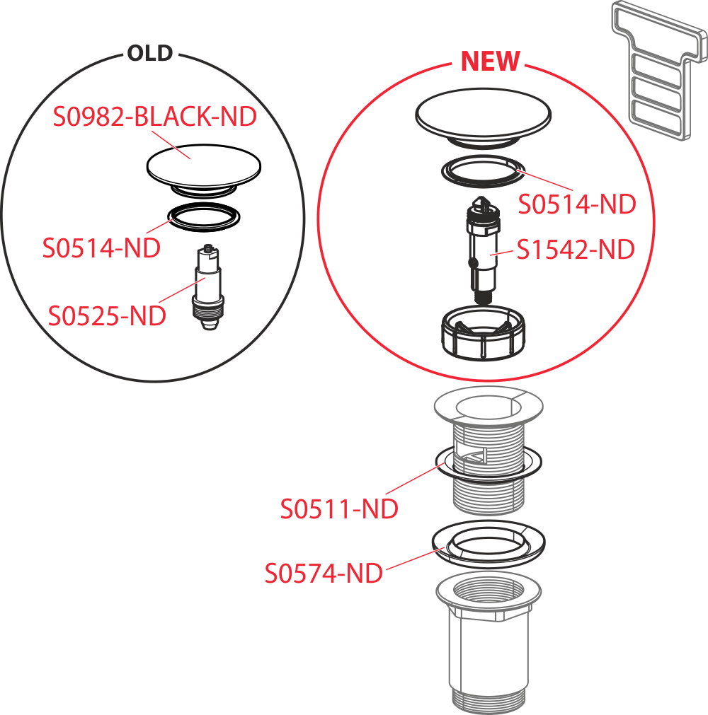 Донный клапан сифона для умывальника CLICK/CLACK 5/4", цельнометаллический с переливом и большой черной заглушкой ALCAPLAST A392BLACK - Вид №2
