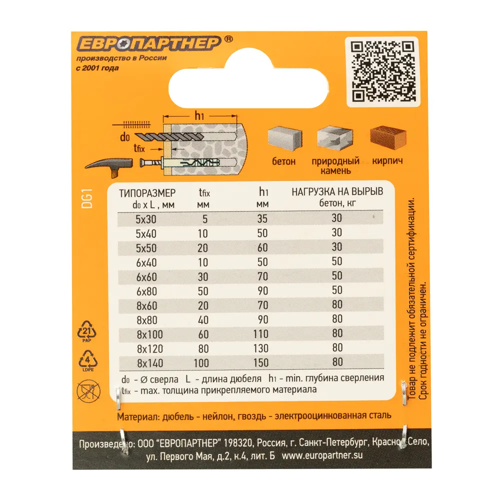 Дюбель-гвоздь Европартнер с цилиндрической манжетой 8×120 мм для бетона и кирпича 89383271 STLM-1545700 - Вид №7