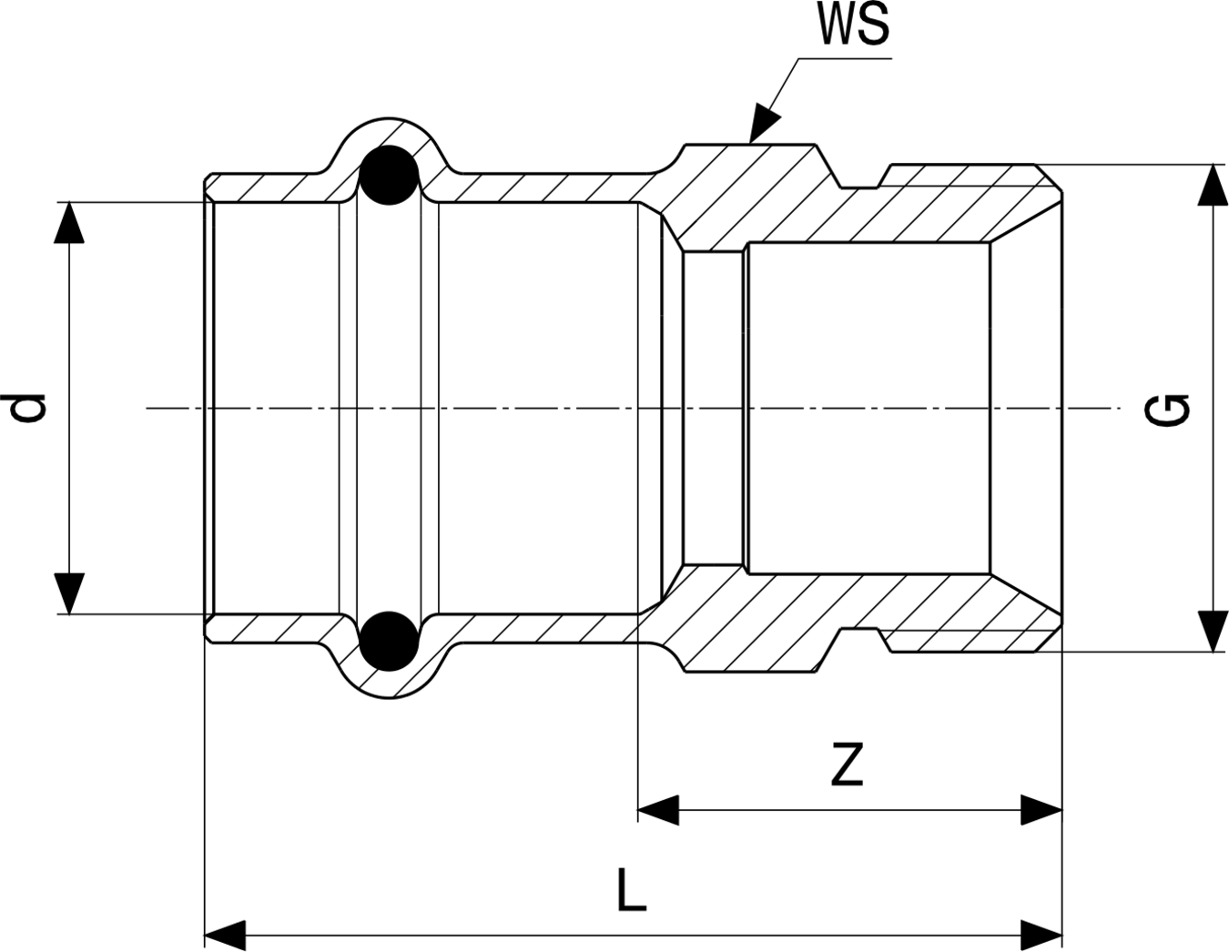 397 043 Модель 2611.5 Трубопроводные системы  Profipress G  Переходники/​переходные угольники Santreyd  - Вид №3