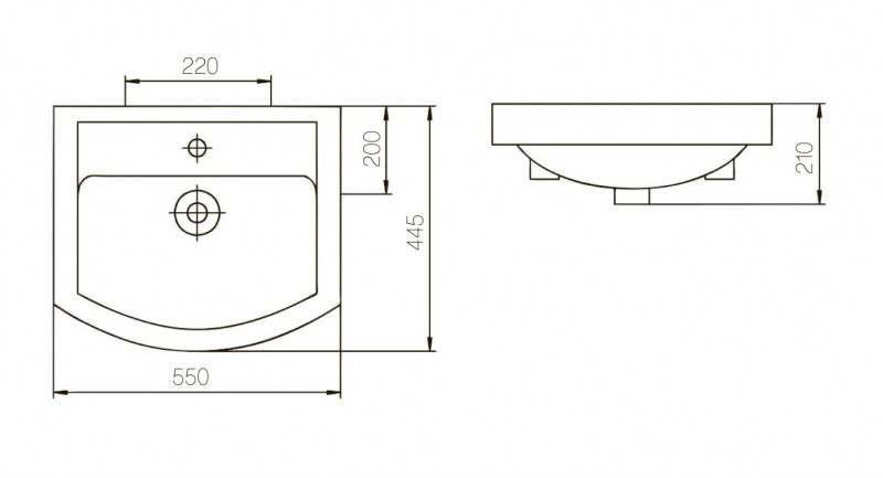Ока, Умывальник Подвесная раковина настенная прямоугольная ROSA ОКА белая - Вид №1