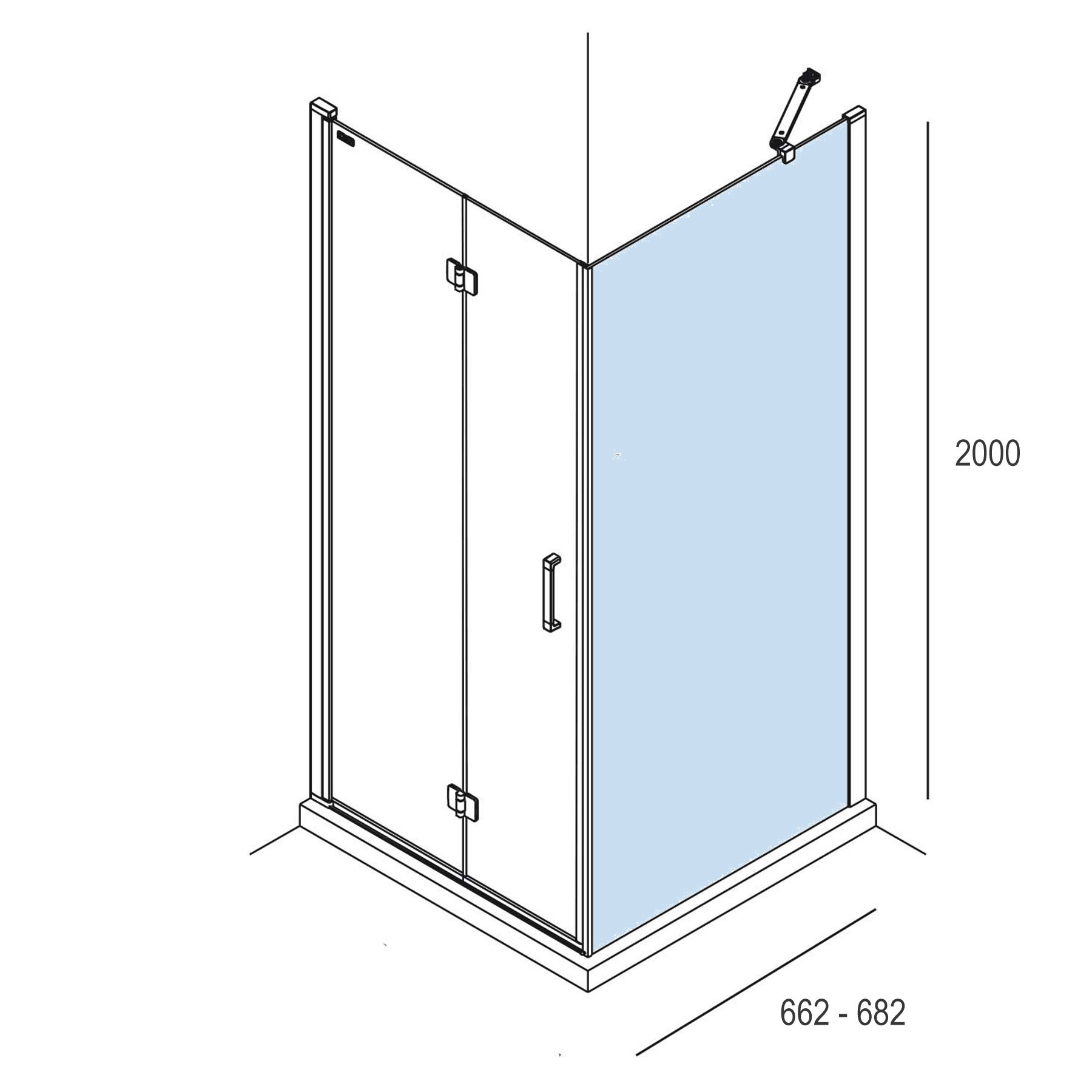 26736 SALGAR Душевая перегородка ODENSE фиксированная боковая Прозрачная 662-682 x 2000 мм - Вид №1