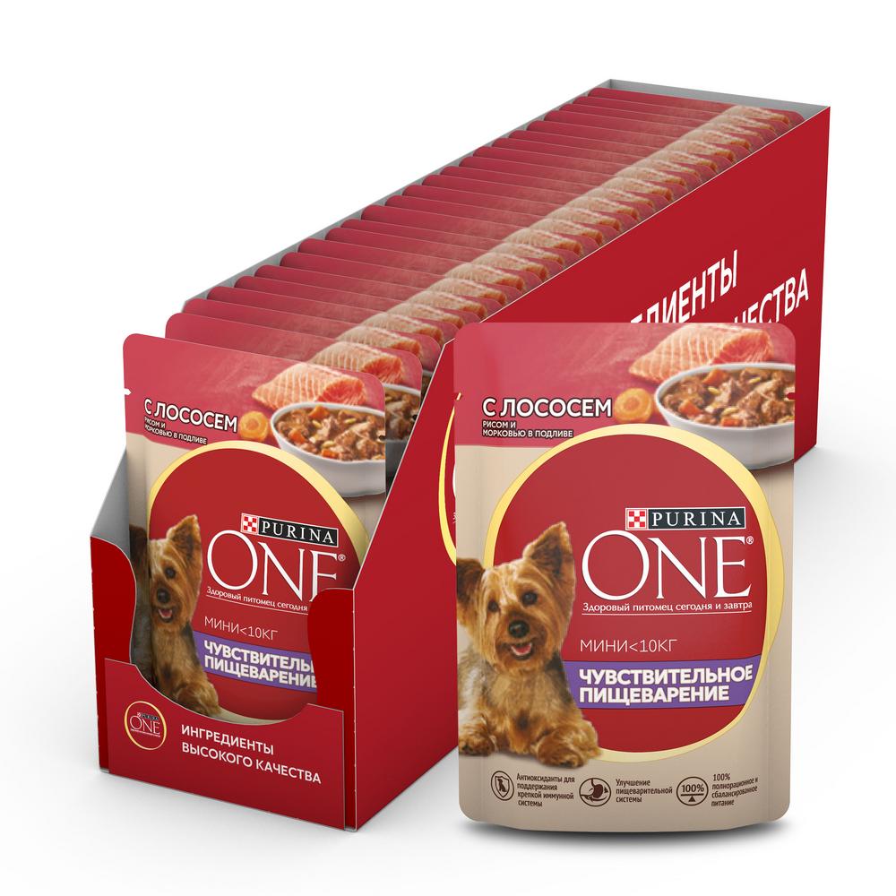 ПР0059701 Корм для собак для мелких пород с чувствительным пищеварением, лосось, рис, морковь пауч 85г ONE  - Вид №7