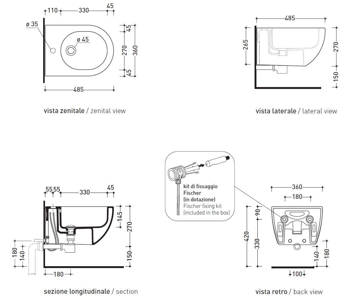Керамическое подвесное биде с переливом Ceramica Flaminia приложение ARCH-00027913 - Вид №2