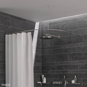 DSB550-1050K45 Карниз для душевой занавески четверть круга с радиусом дуги 55 см, 105 x 105 см для приклеивания к стене PHOS