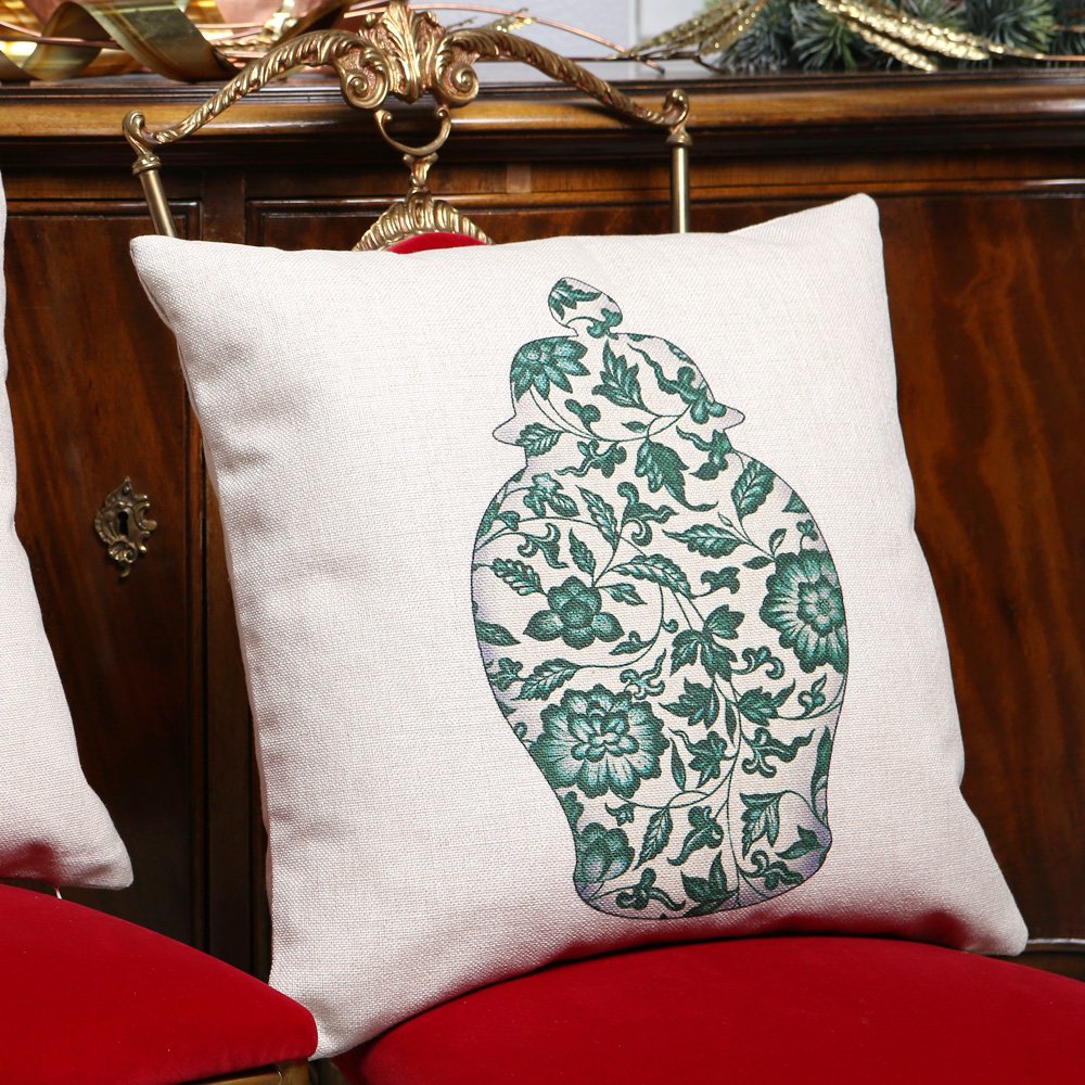 Декоративная подушка 45х45 см бело-зеленая "Антик Грин" "Китайская ваза 3" BYOBJECT РИСУНОК 00-3873549 Белый;зеленый Object Desire  - Вид №4