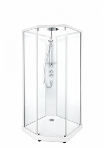 558.916.00.1 IDO Showerama 10-5 1000x1000 Пятиугольный комфорт, Душевая кабина IDO Showerama в сборе Пятиугольный комфорт, матовый алюминиевый профиль / прозрачное стекло / матовое стекло сзади, 1000X1000 мм