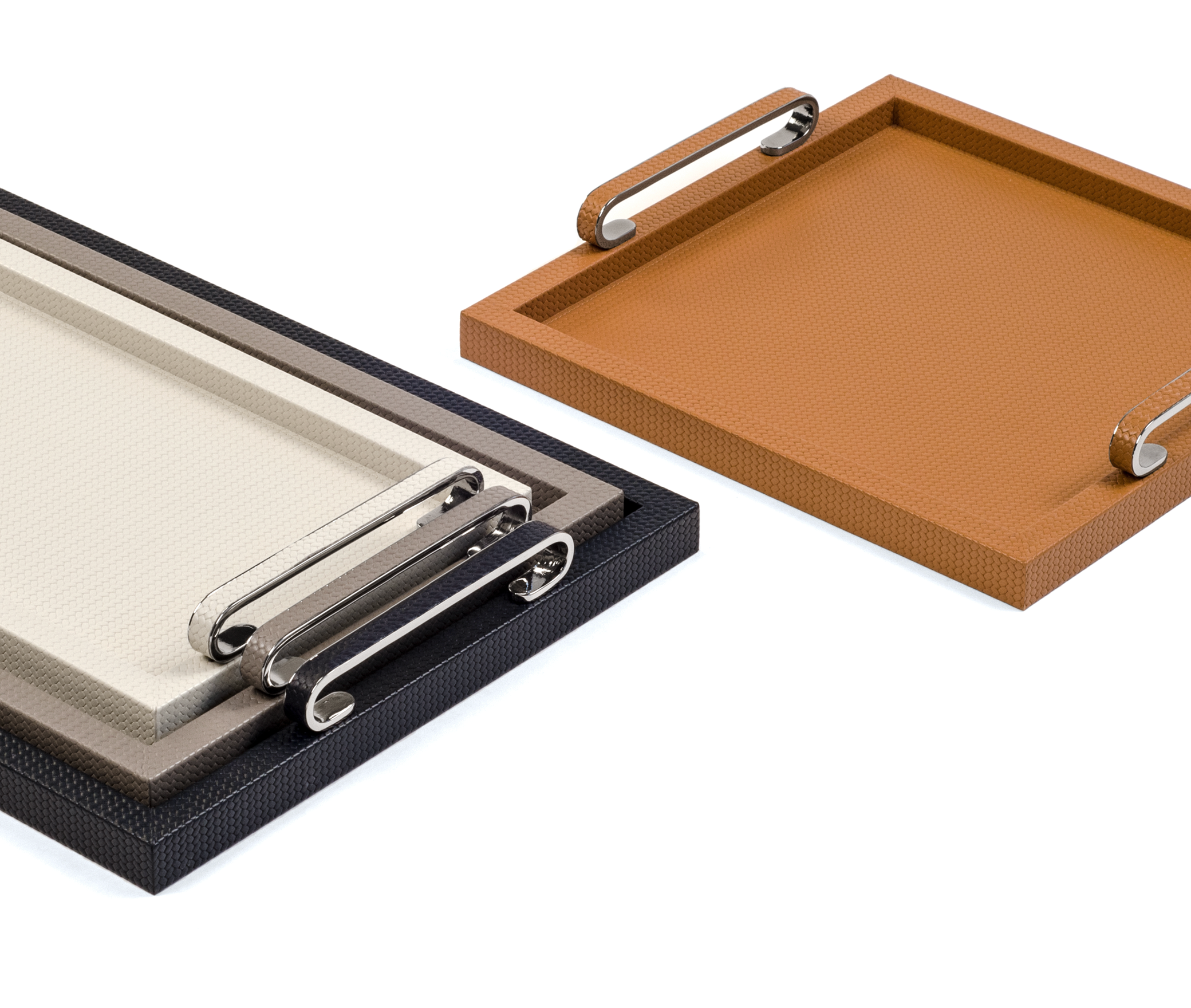 Foscari Поднос - 35,5X35,5 см/металл-хром/тканая кожа_темно-серый Pinetti 00.1913.061.055 - Вид №4