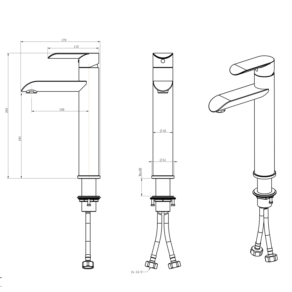 Смеситель д/ум MELANA-610602 Paola Hi-tech нерж.сталь, однорычажный, сатин, литой излив - Вид №1