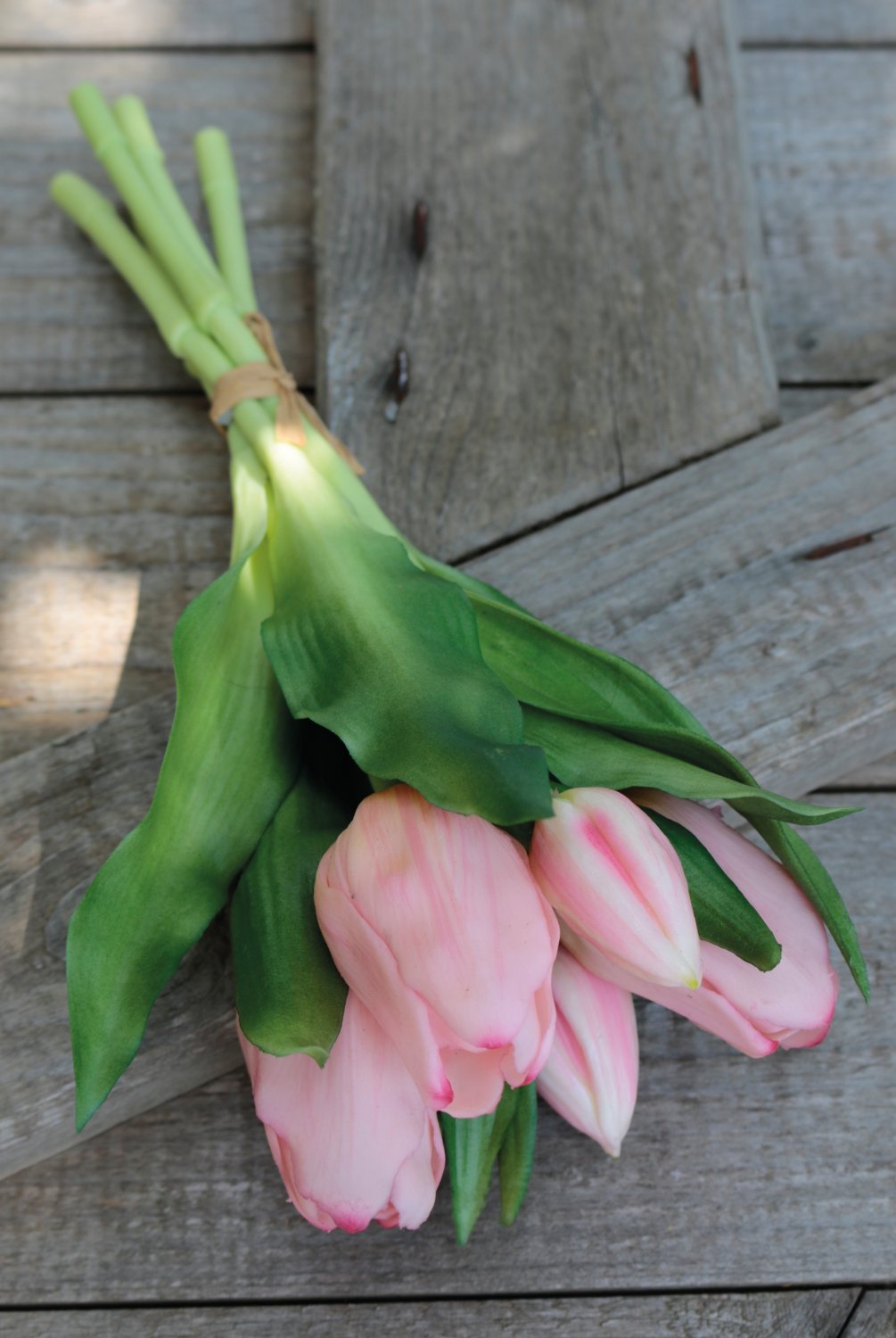 2941 508 a3 Искусственный букет тюльпанов, 5-ти кратный, 28 см, розово-зеленый H-andreas  - Вид №1