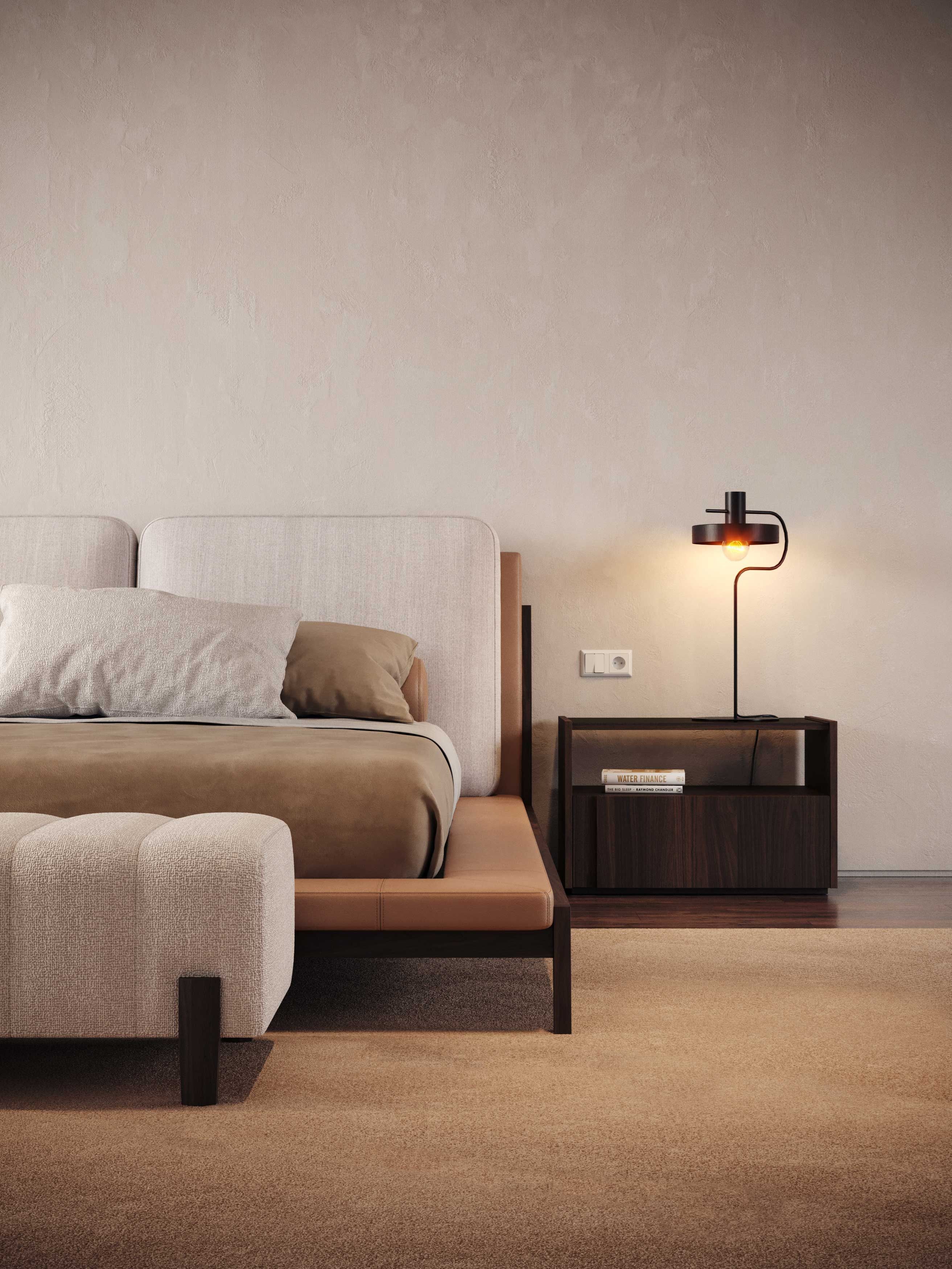 Прямоугольная прикроватная тумбочка из орехового дерева с ящиками Stylish Club Sevilha ARCH-00016888 - Вид №1