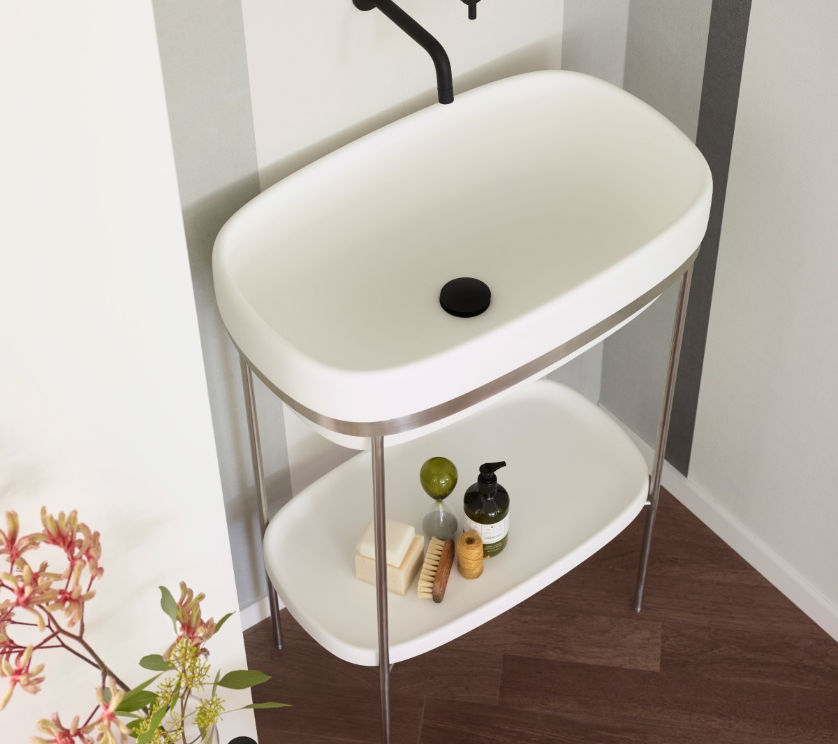 Ex.T RIBBON Отдельностоящая консоль из сатинированной стали с мраморным подносом com_EXLAVRIBBONSAT/MARMO - Вид №3