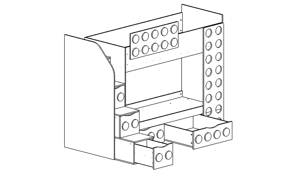 Кровать подростковая двухъярусная с 2 ящиками левая "Леголенд" МАНДАРИН ЛЕГОЛЕНД 178717 Разноцветный;белый;бежевый Santreyd  - Вид №4
