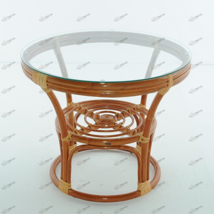 Кофейный столик круглый со стеклянной столешницей 58х70 см коньяк Calamus Rotan VINOTTI  00-3885269 Коричневый 