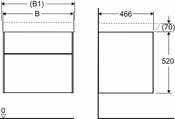 42556 IFO Sense тумба под умывальник с двумя ящиками, W = 900 мм, W1 = 922 мм, белый - Вид №13