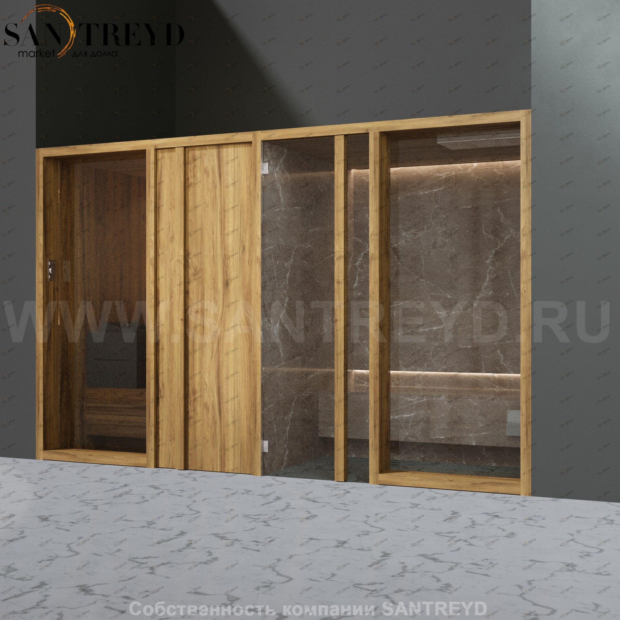 Effegibi YOKU.D SH YO.20220001 Комбинированная баня: хаммам и сауна. Установка: в нишу. Мощность: 10,5 кВт макс.Размеры: длина 342 см, ширина 170 см.  Отделка: термообработанное дерево и темный керамогранит YO20220001