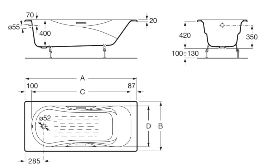 Утопленная чугунная нескользящая ванна Roca Malibu ARCH-00027245 - Вид №4