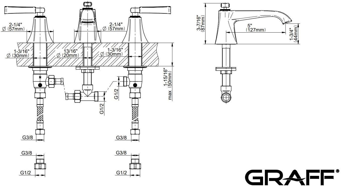 GRAFF Смеситель для раковины на 3 отверстия Finezza 5197000 - Вид №4