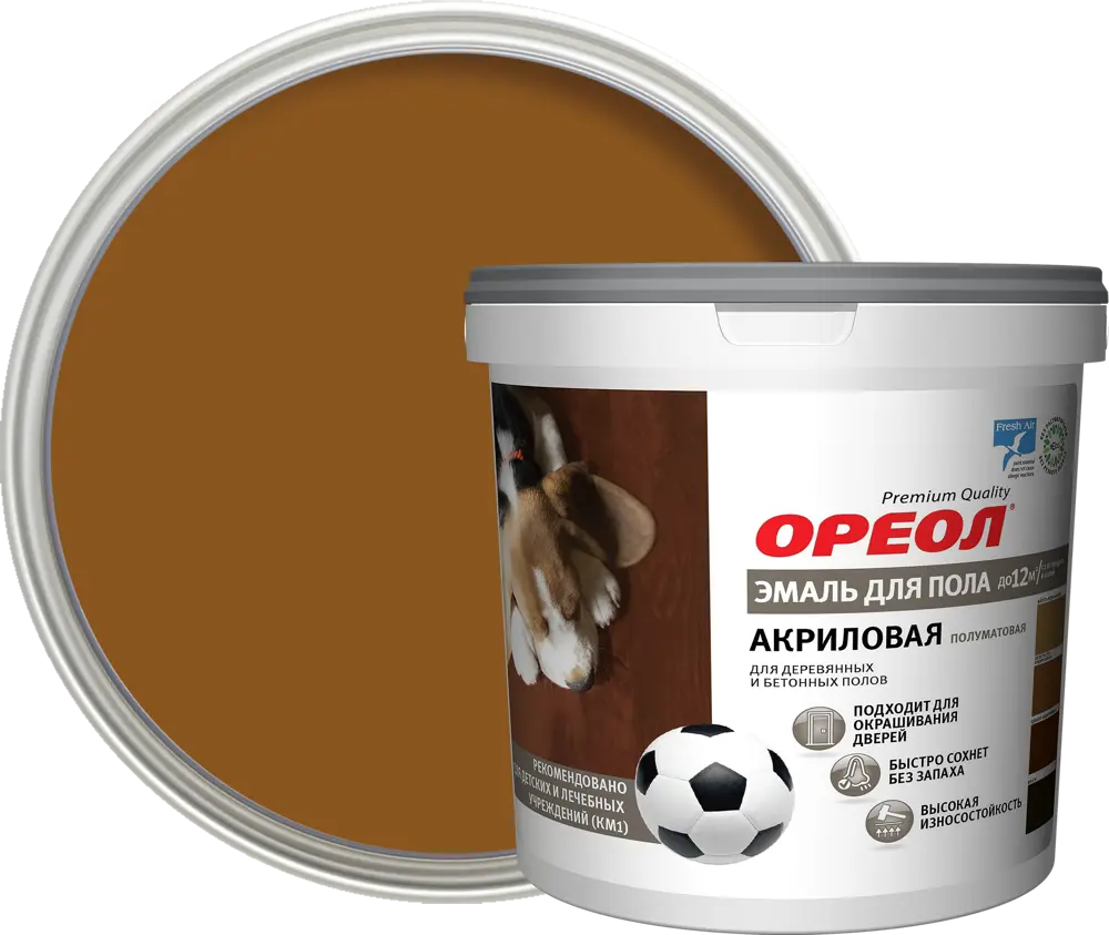 Акриловая эмаль ОРЕОЛ для дерева и бетона золотисто-коричневая 0,9 кг 84439739