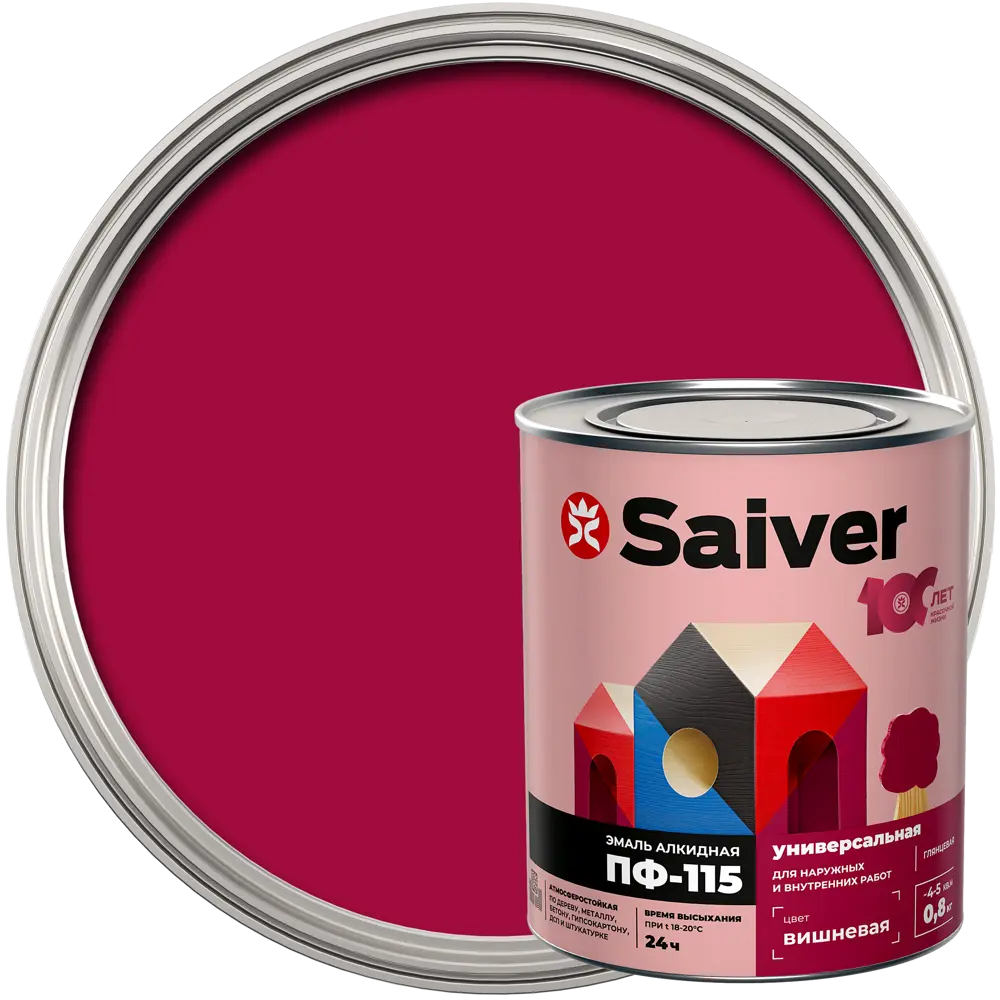 Эмаль ПФ-115 Saiver Lux глянцевая цвет вишневый 0.8 кг 83402348 STLM-2183331 