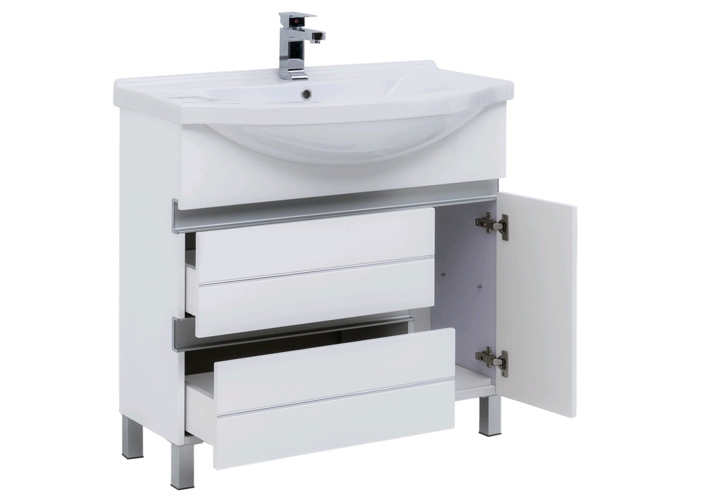 Тумба с раковиной Aquanet Доминика 90 L белый (раковина Эльбрус) 0023840700168865 - Вид №1