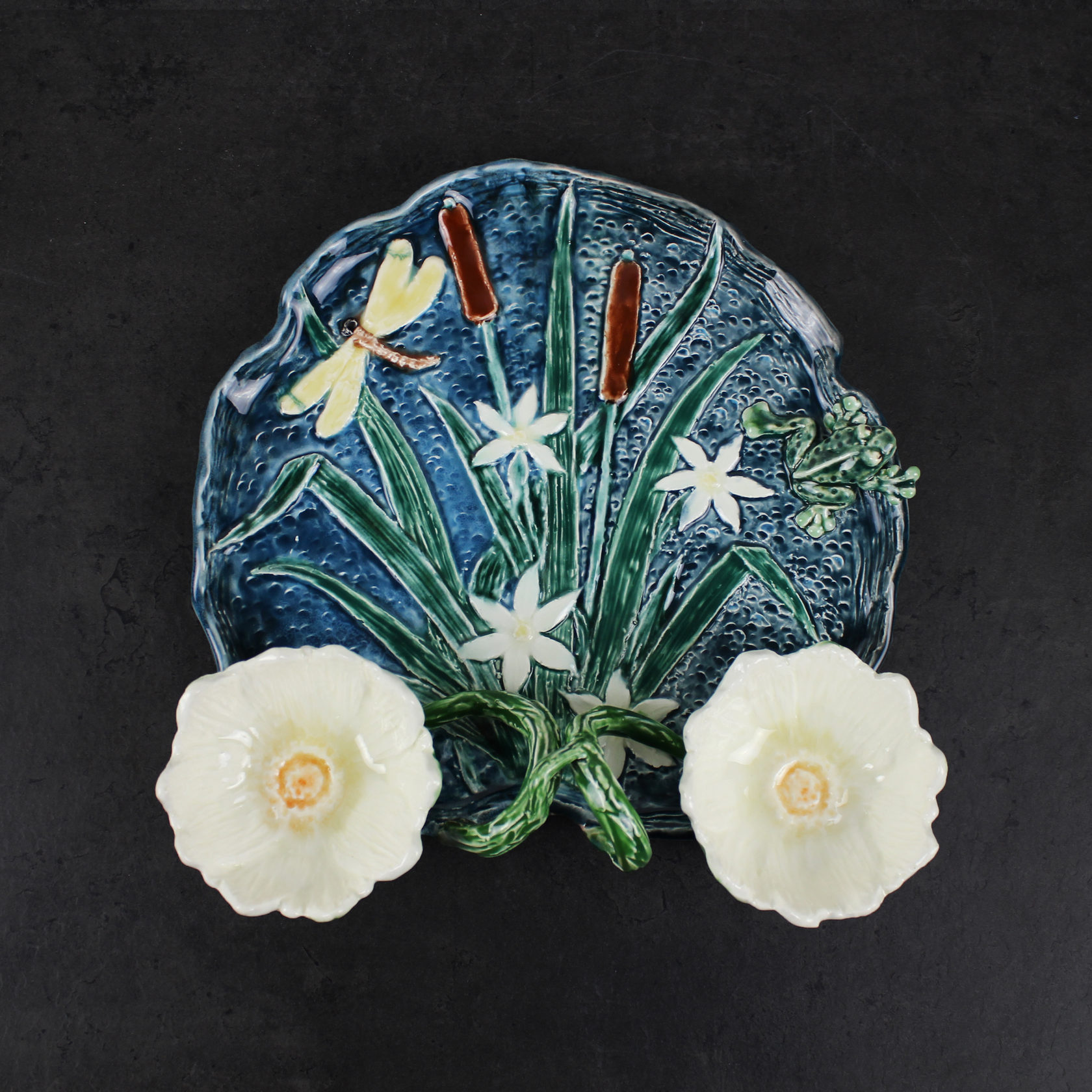 Блюдо для закусок (с двумя кувшинками) Голубой/Ящерица PROVANSFAIENCE sun-id-994524 - Вид №6